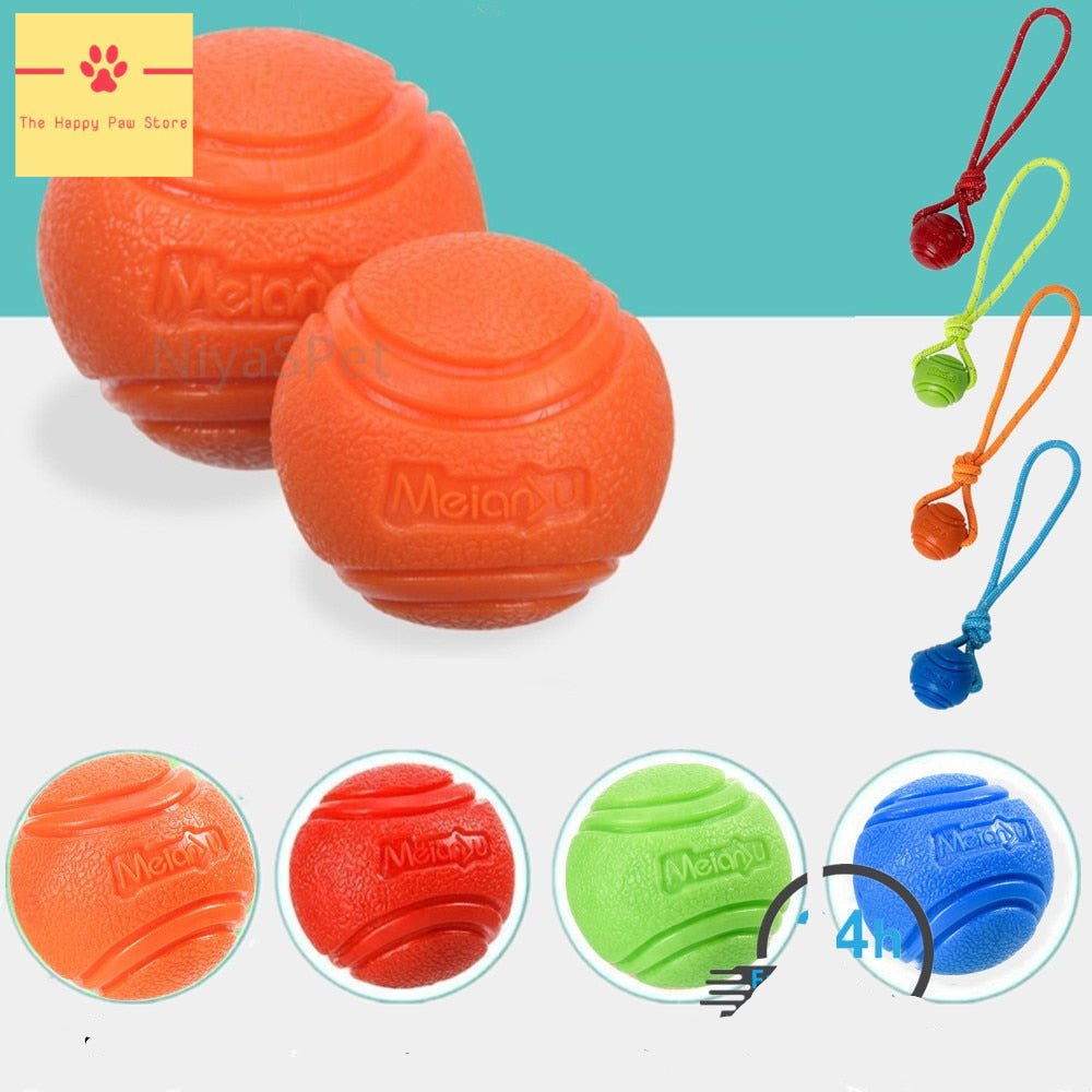 Dog Ball on Rope Rubber throwing Ball The Happy Paw Store