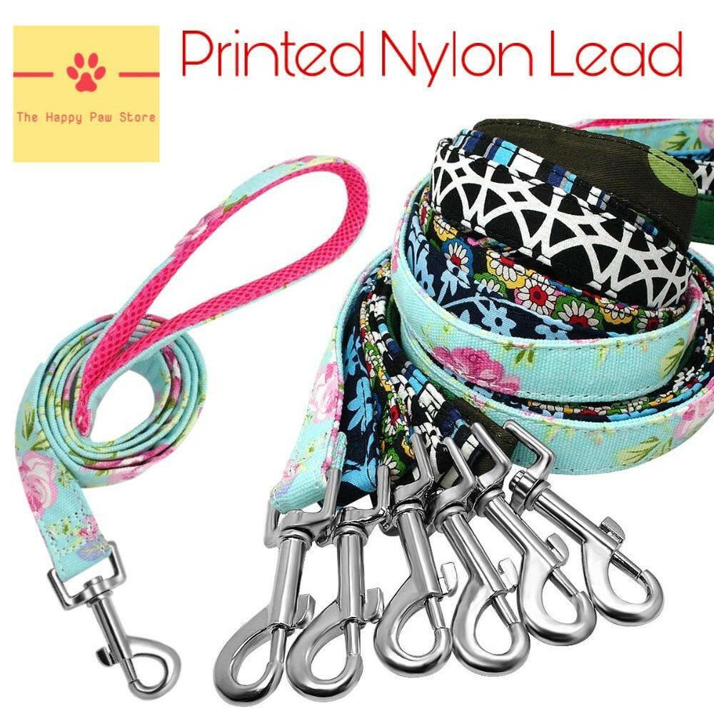 Nylon Printed Leather Dog Lead