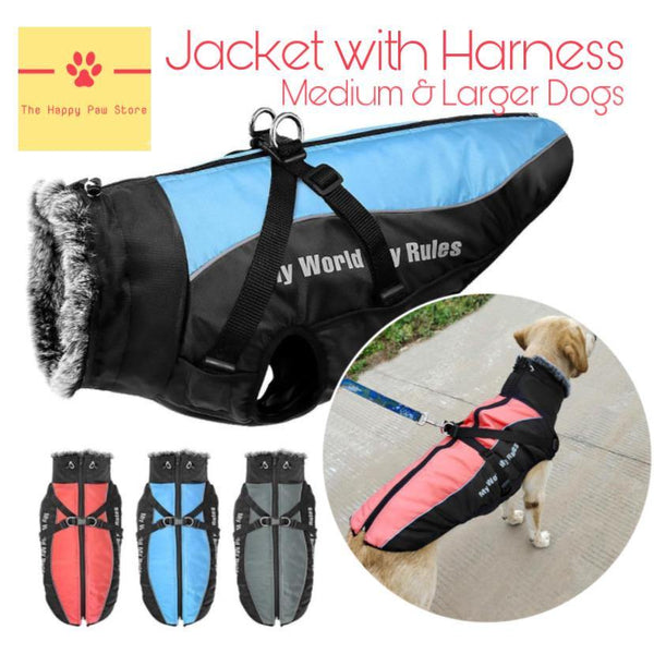 Large Waterproof Jacket with Harness Dog Coat with Harness The